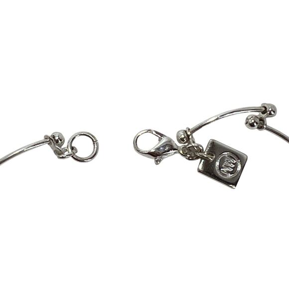 NINE WEST Silver Tone Station Necklace Ball Bead Curved Bark Link Chain Modern - Picture 7 of 9